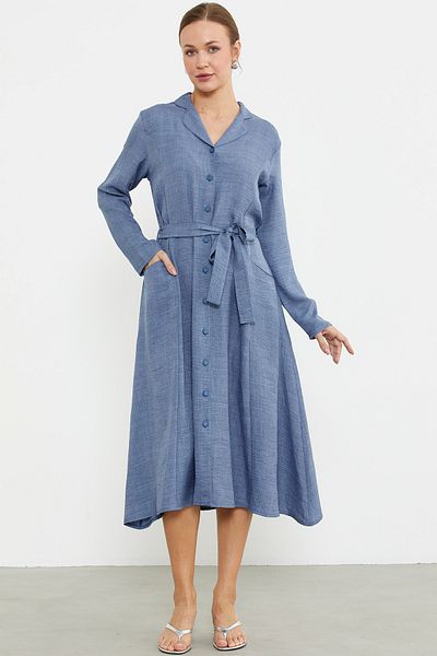 Sementa Φόρεμα με μακρυμάνικο πουκάμισο Linen Look - Indigo