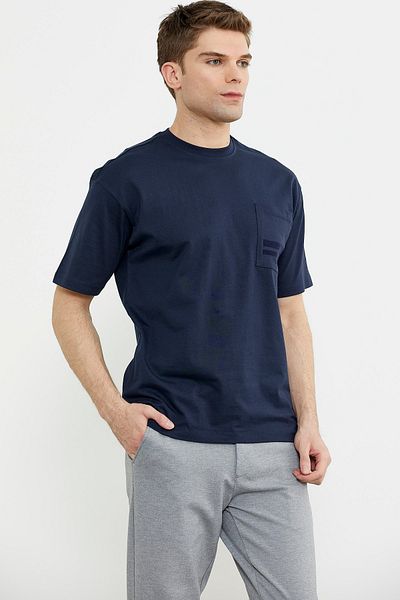 Sementa Βαμβακερό μπλουζάκι Crew Neck Oversize - Navy Blue