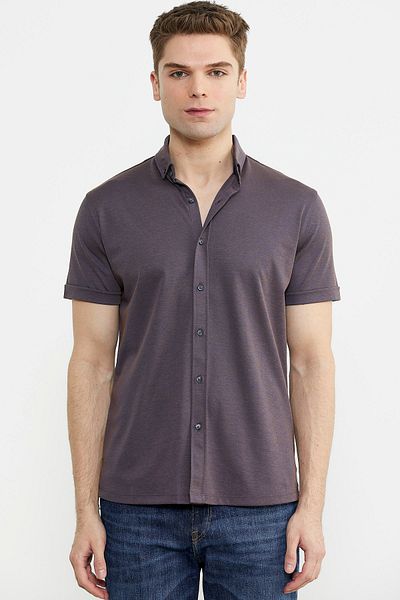 Sementa Μωβ Slim Fit Βαμβακερό πουκάμισο - Κοντό μανίκι