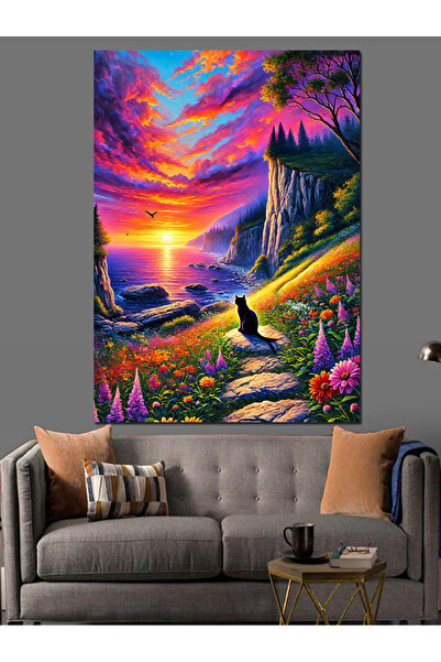 karizmart Pânză decorativă cu peisaj natural colorat - pictură din lemn MDF