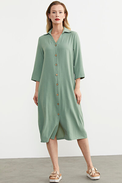Sementa Φόρεμα με κουμπιά με άνετο σχήμα Midi - Πράσινο