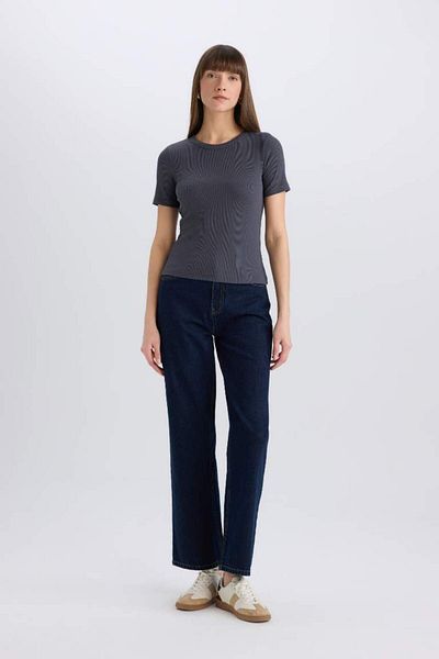 DeFacto Tricou de bază, solid, cu mânecă scurtă, slim fit, slim fit, cu decolteu rotund