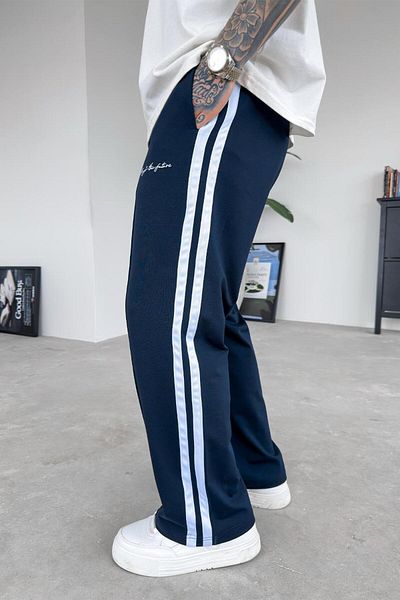 HAFKAGİYİM Μπλε Navy Forget Embroidery Λεπτομέρεια Χαραγμένη φαρδιά αθλητική φόρμα