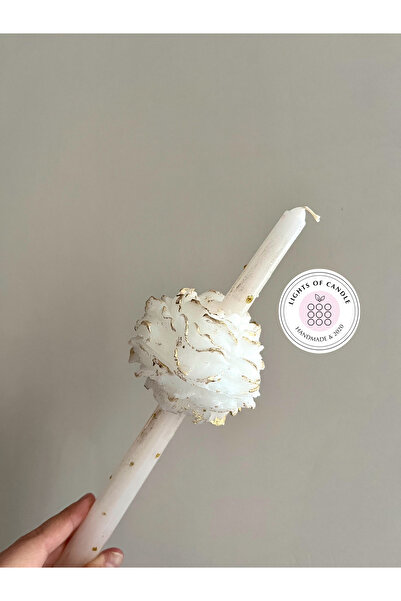 lıghts of candle handmade & 2020 3D 3 Boyutlu Kabartmalı Gold Şakayık Çiçekli Şamdan Mum