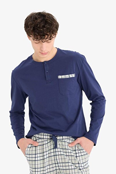 DeFacto Regular Fit Pijama Takımı Uzun Kollu Üst Kareli Uzun Alt E0508AX25SP