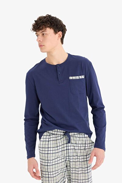 DeFacto Regular Fit Pijama Takımı Uzun Kollu Üst Kareli Uzun Alt E0508AX25SP