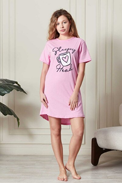 sevateks Tunică Relax Mold Cămașă de noapte Îmbrăcăminte pentru acasă Imprimată în față, Fusta Ovală, Tricou lung