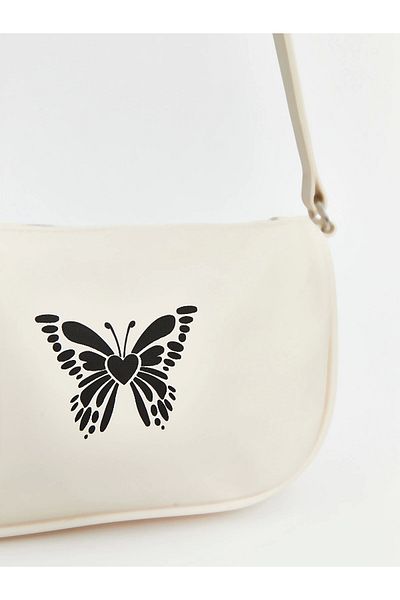 LC Waikiki Lcw Accessories Ekru Butterfly Printed Girl's Baguette Bag
