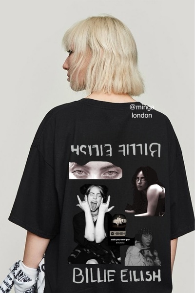 Minga London Μαύρο μπλουζάκι Billie Eilish Photo Detail Μπροστά/Πίσω με στάμπ...