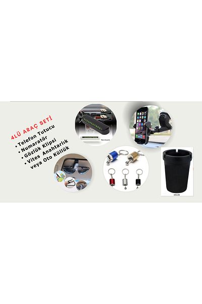çeçem ticaret Set de 4 mașini Suport pentru telefon + numeratoare + clemă pentru ochelari + breloc pentru schimbarea vitezelor sau scrumieră automată