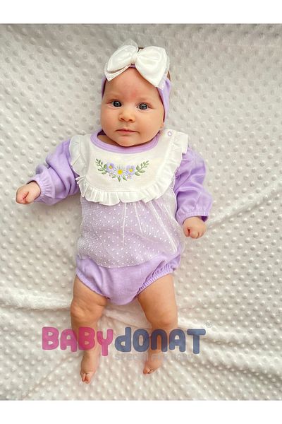 SümY Flower Embroidered Tulle Bandana Baby Girl Romper