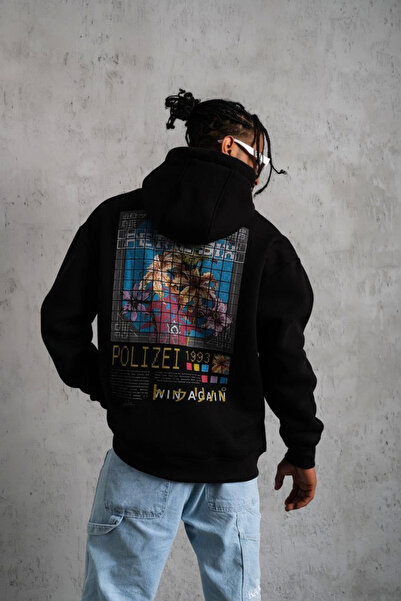 ERTAŞ TREND STORE Men's 3 Thread Cotton Hooded Printed Oversize Sweatshirt Ho...