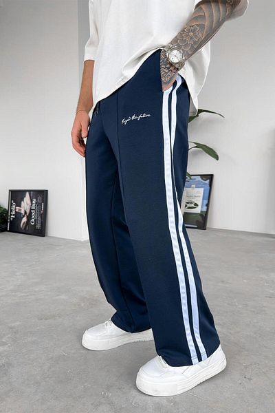 HAFKAGİYİM Μπλε Navy Forget Embroidery Λεπτομέρεια Χαραγμένη φαρδιά αθλητική φόρμα