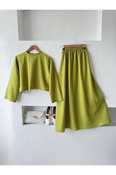 ENDAMIM Thin Seersucker Fabric Shirt Collar Front Tie Double Set