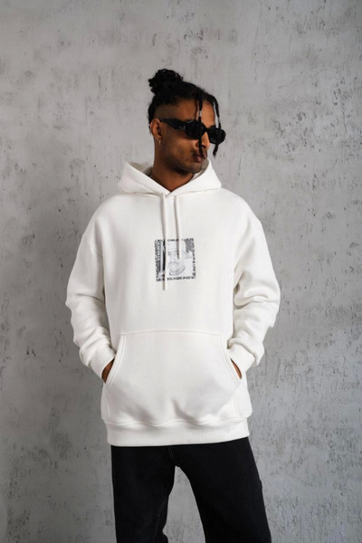 Generic Brand Men's 3 Thread Cotton Hooded Printed Oversize Sweatshirt Hoodie...