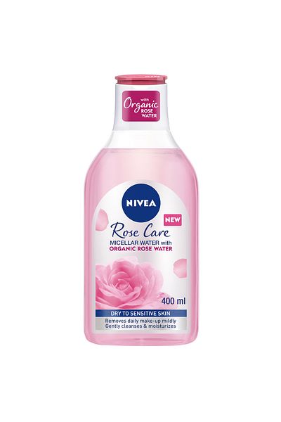 NIVEA مزيل مكياج ميسيلار أحادي الطور من روز كير، ماء ورد عضوي، للبشرة الجافة والحساسة، 400 مل