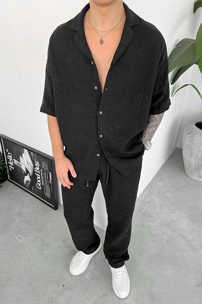HAFKAGİYİM Πουκάμισο Oversize με ανάγλυφη λεπτομέρεια σε μαύρο χρώμα