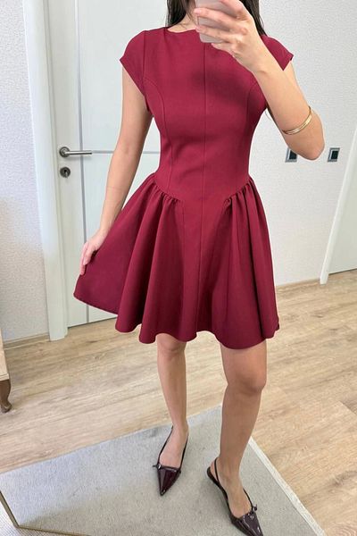 Kadınle Back-Cut Bell Detailed Mini Dress - Burgundy