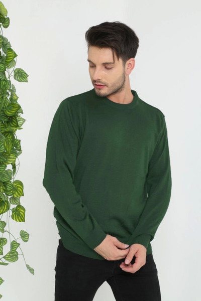 FREEDOM STOREE Men's Crew Neck Sweater Long Sleeve Woven Knitwear - Khaki