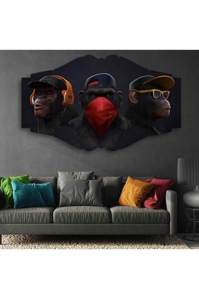 EVLOYA 3 Maymun, Görmedim, Duymadım, Bilmiyorum - 5 Parçalı Tablo