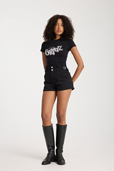 3 ROPE Bratz Rhinestone Stone Tištěný Crop Black