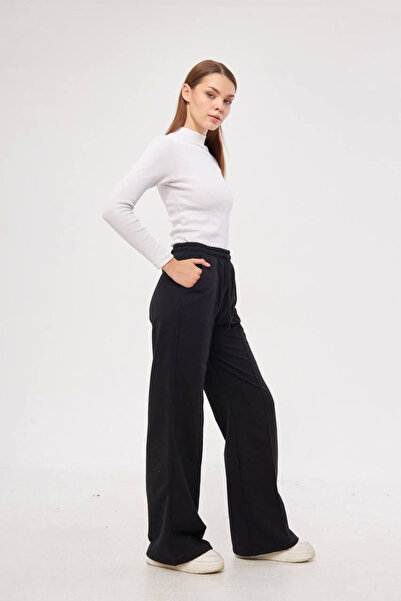 velmorafashion Velmora Two-Thread Wide Leg Sweatpants - Black -