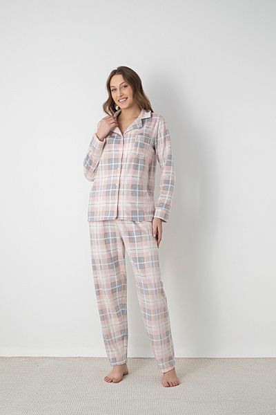DOFİ Dofi Women's Pink Plaid Patterned Pajama Set – Soft Fabric, Casual Elegance