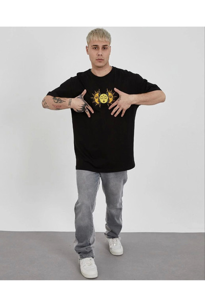 FREEDOM STOREE Velmora guler rotund cu imprimeu supradimensionat tricou - Neg...