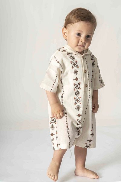 ESLENZA Şile Bezi Hooded Brown Summer Baby Jumpsuit