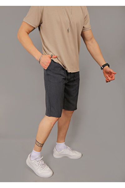 EydaMoon Чоловічі смугасті еластичні шорти-капрі для бігу з еластичним поясом на гудзиках на задній кишені на блискавці