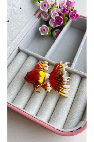 Enfes Takı Özel Tasarım turuncu yaldızlı balık Broşumuz