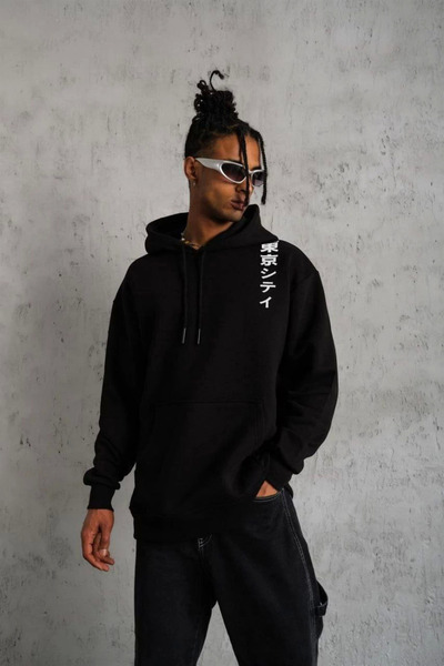 ERTAŞ TREND STORE Men's 3 Thread Cotton Hooded Printed Oversize Sweatshirt Ho...