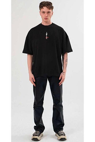 FREEDOM STOREE Velmora guler rotund cu imprimeu supradimensionat tricou - Neg...