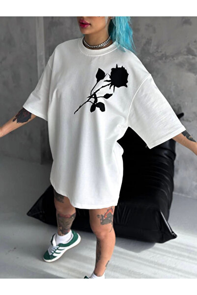 FREEDOM STOREE Μπλουζάκι Velmora Crew Neck με τύπωμα oversized - Λευκό -