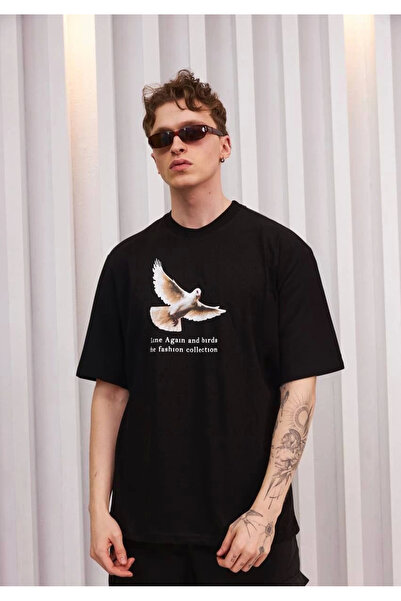 FREEDOM STOREE تي شيرت فيلمورا برقبة دائرية مطبوع قصة فضفاضة - أسود -