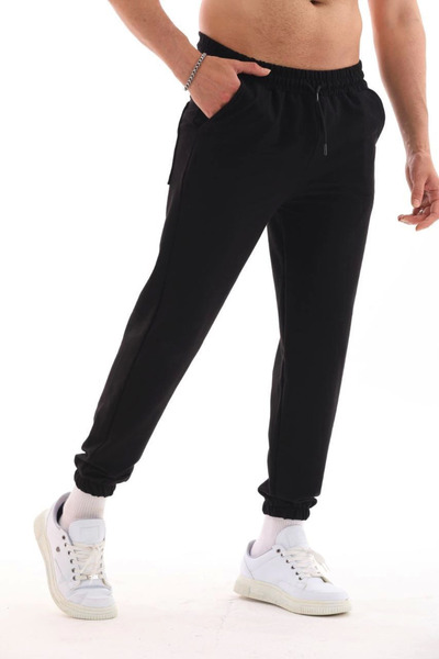 GurkStore Men's Two-Thread Elastic Waist Sweatpants with Pockets - Black