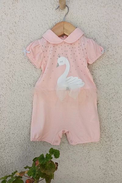 Necix Swan Patterned Girls' Jumpsuit 3-6-9 Months