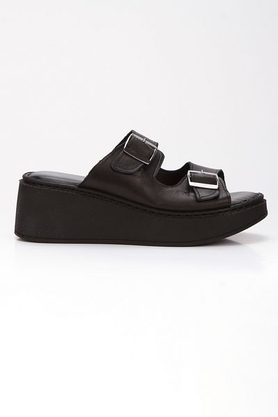 Ender Inside Out 100% Genuine Leather Platform Sole Double Buckle Women's Slippers