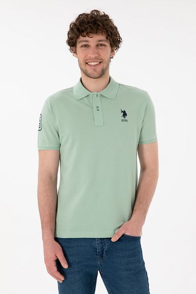 U.S. Polo Assn. تي شيرت بولو رجالي ذو قصة ضيقة باللون الأخضر المائي VR048