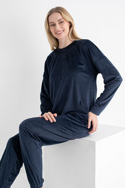 DOFİ Dofi̇ Women's Long Sleeve Corduroy Suit – Navy Blue, Soft and Stylish