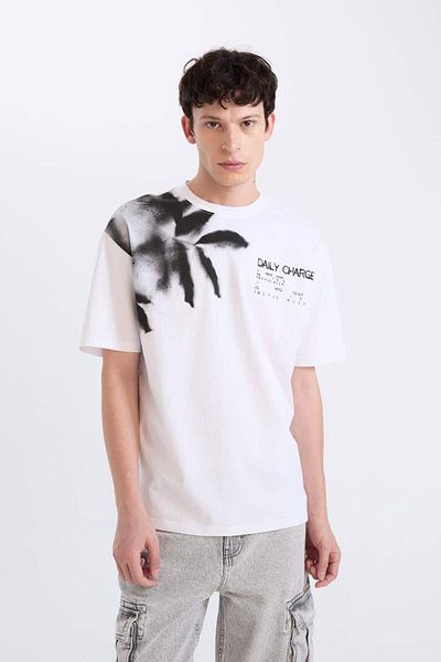 DeFacto New Season 100% Cotton Boxy Fit Crew Neck Printed Short Sleeve T-Shirt