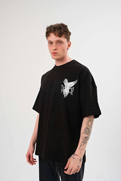 FREEDOM STOREE تي شيرت فيلمورا برقبة دائرية مطبوع قصة فضفاضة - أسود -