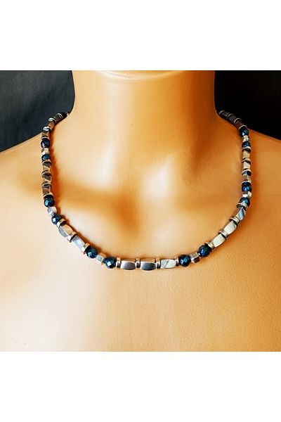 Asteria Elite Blue Hematite Gray Hematite Power, Balance and Evil Eye Protection Necklace Bracelet Set