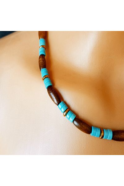 Asteria Elite Turquoise Hematite Wood Contact, Power and Earth Necklace Bracelet Set