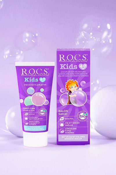 R.O.C.S. Fluoride-Free Toothpaste Balloon Gum Enhanced for 3-7-Year-Old Babies Taste 45g