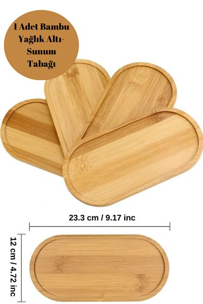 HİMMETOĞLU Bamboo Oval Presentation and Serving Tray - Wooden Tray Stand under Oil Pot 1 Piece