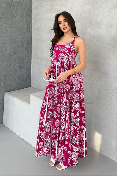 AYASOFYA OTANTIK Women's Burgundy Ethnic Paisley Patterned Long Dress with Straps