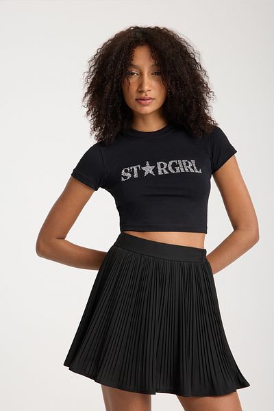 3 ROPE Stargirl Rhinestone Stone Printed 100% Cotton Crop Black