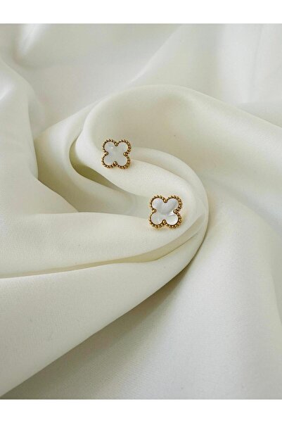 Amor fati أقراط البرسيم من الذهب الأبيض