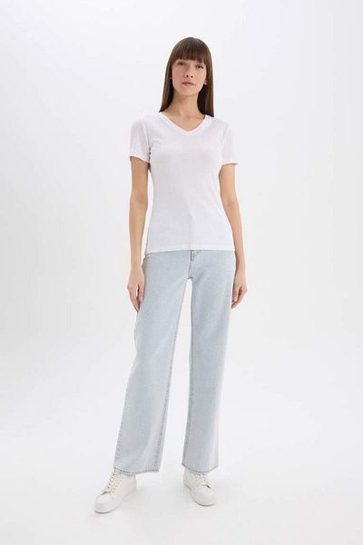 DeFacto Tricou cu mânecă scurtă, cu decolteu în V, slim fit, sezon nou